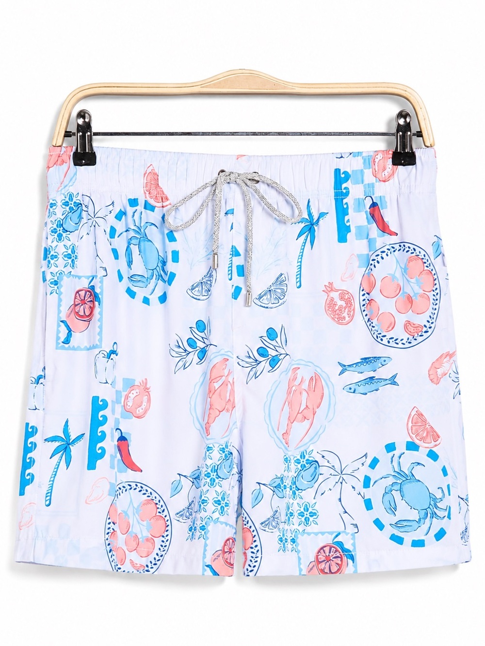 Vintage Summer Volly Men's White Tropical Print Swim Shorts Size L